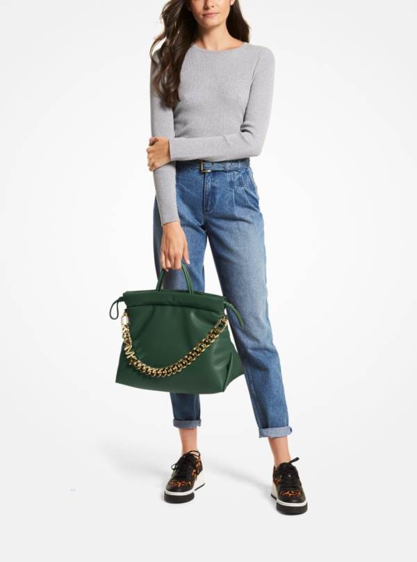 Damske Prenosná Taška Michael Kors Lina Medium Logo Faux Leather Olivovo Zelená - Kabelky Michael Kors Outlet | CPERJ-1845